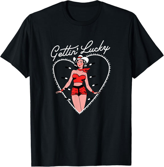 Funny Valentine Gettin' Lucky T-Shirt - T-Shirt | Black