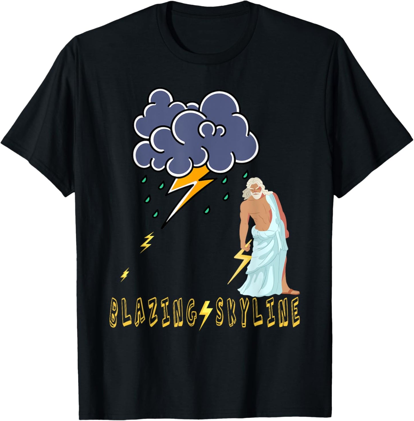 Zeus Greek God Thunder Lightning Bolt Storm Retro Mythology T-Shirt - T-Shirt | Black