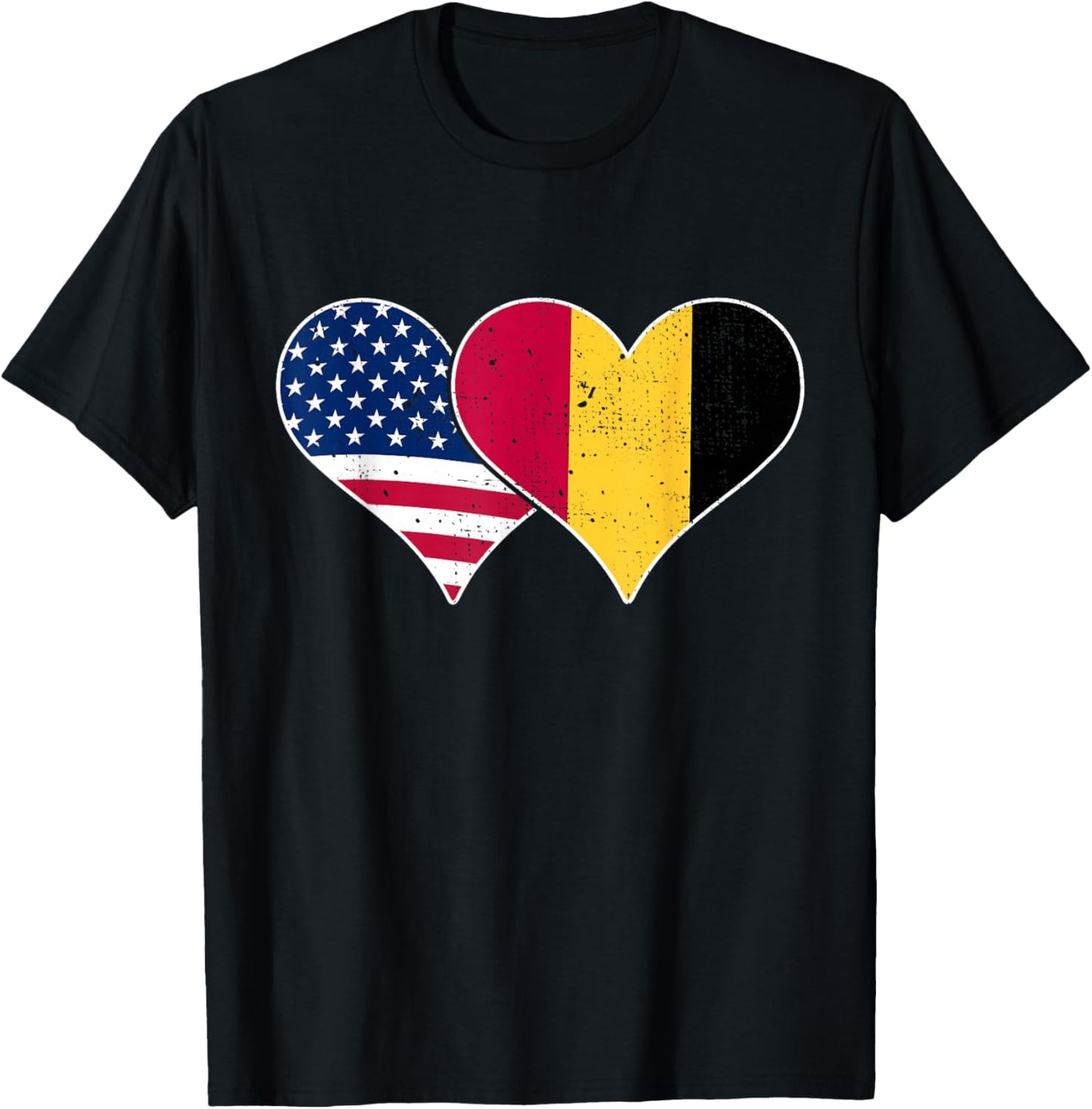 USA and Belgium Flags - American & Belgian Vintage Hearts T-Shirt - T-Shirt | Black