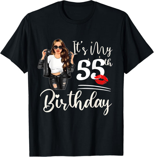55 Years Old Black Melanin Women Girl It's My 55th Birthday T-Shirt - T-Shirt | Black