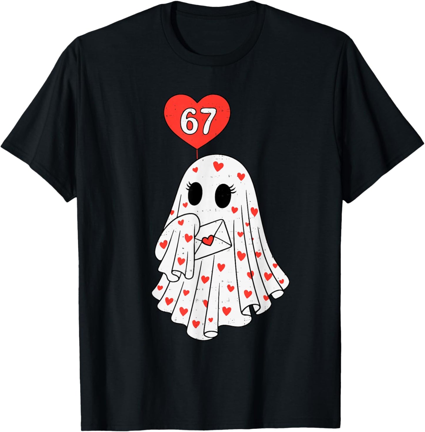 Cute Ghost 6 7 Six Seven Meme Valentines Day Men Women Kids T-Shirt - T-Shirt | Black