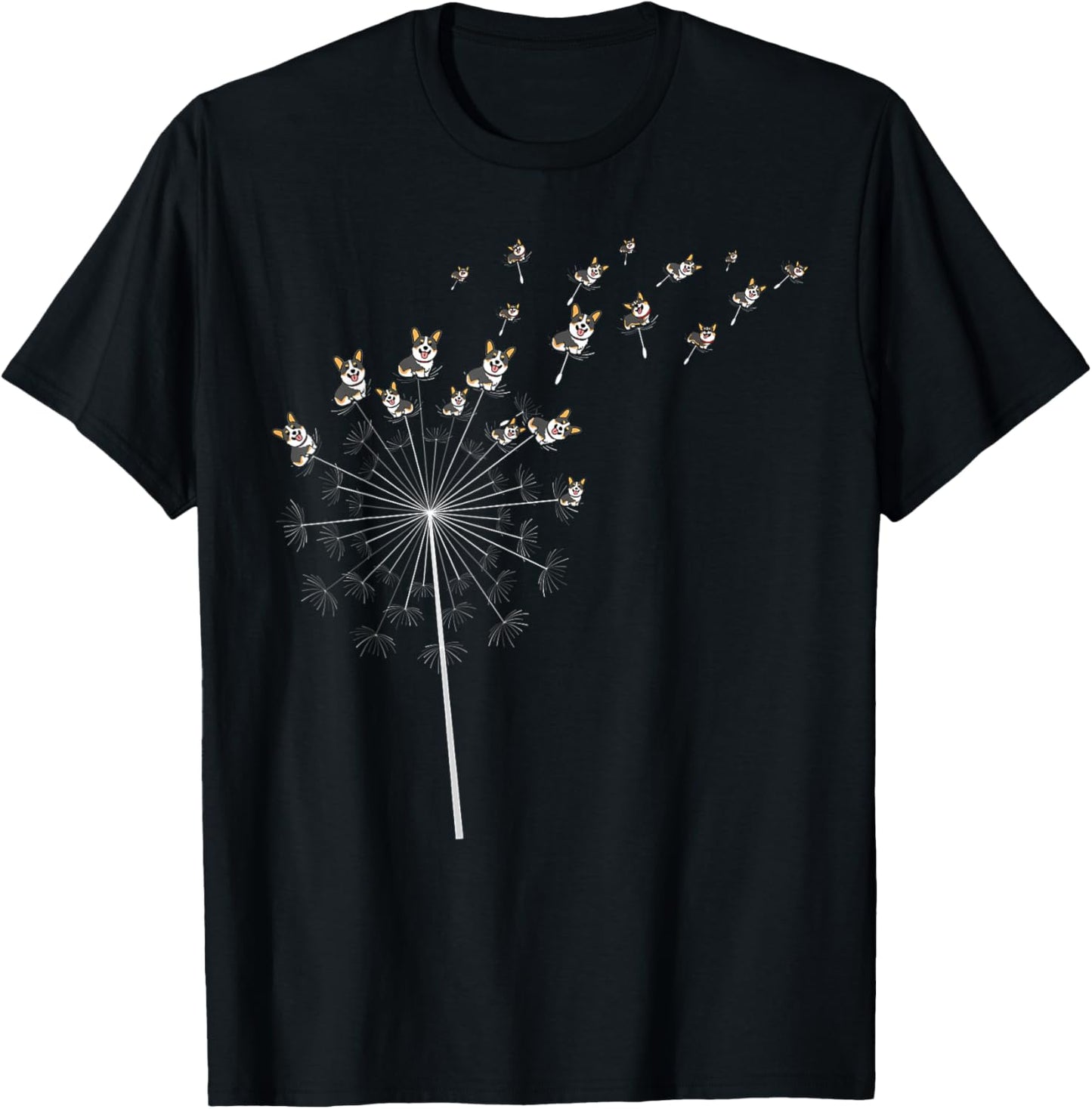 Tricolor Corgi Dandelion Funny Men Women Lover T-Shirt - T-Shirt | Black
