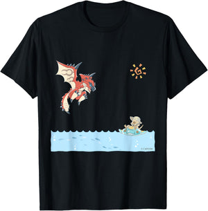 Monster Hunter Rathalos & Swimming Felyne T-Shirt - T-Shirt | Black