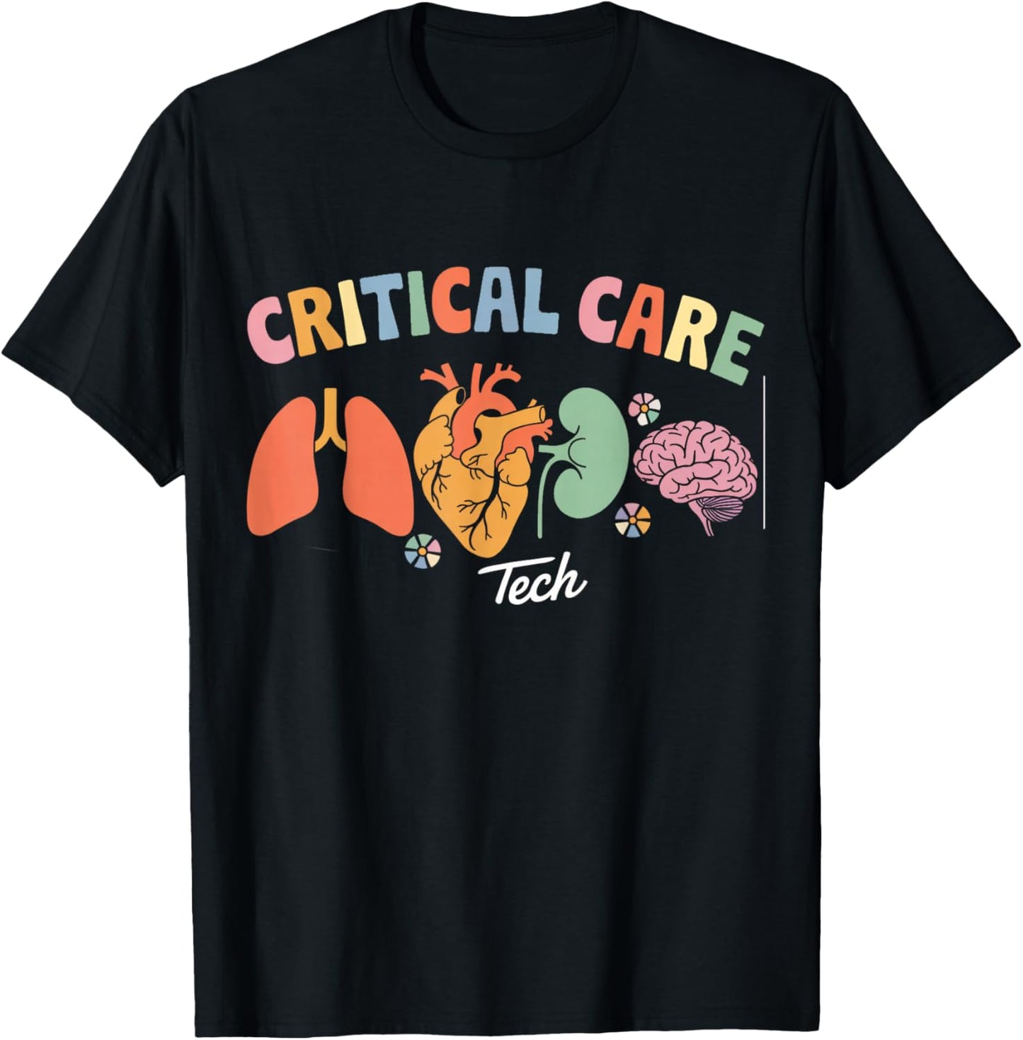 Critical Care Tech Groovy Critical Care Technician Retro T-Shirt - T-Shirt | Black