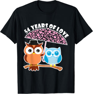 54 Years Of Love - 54th Anniversary Owl Cute Couples T-Shirt - T-Shirt | Black