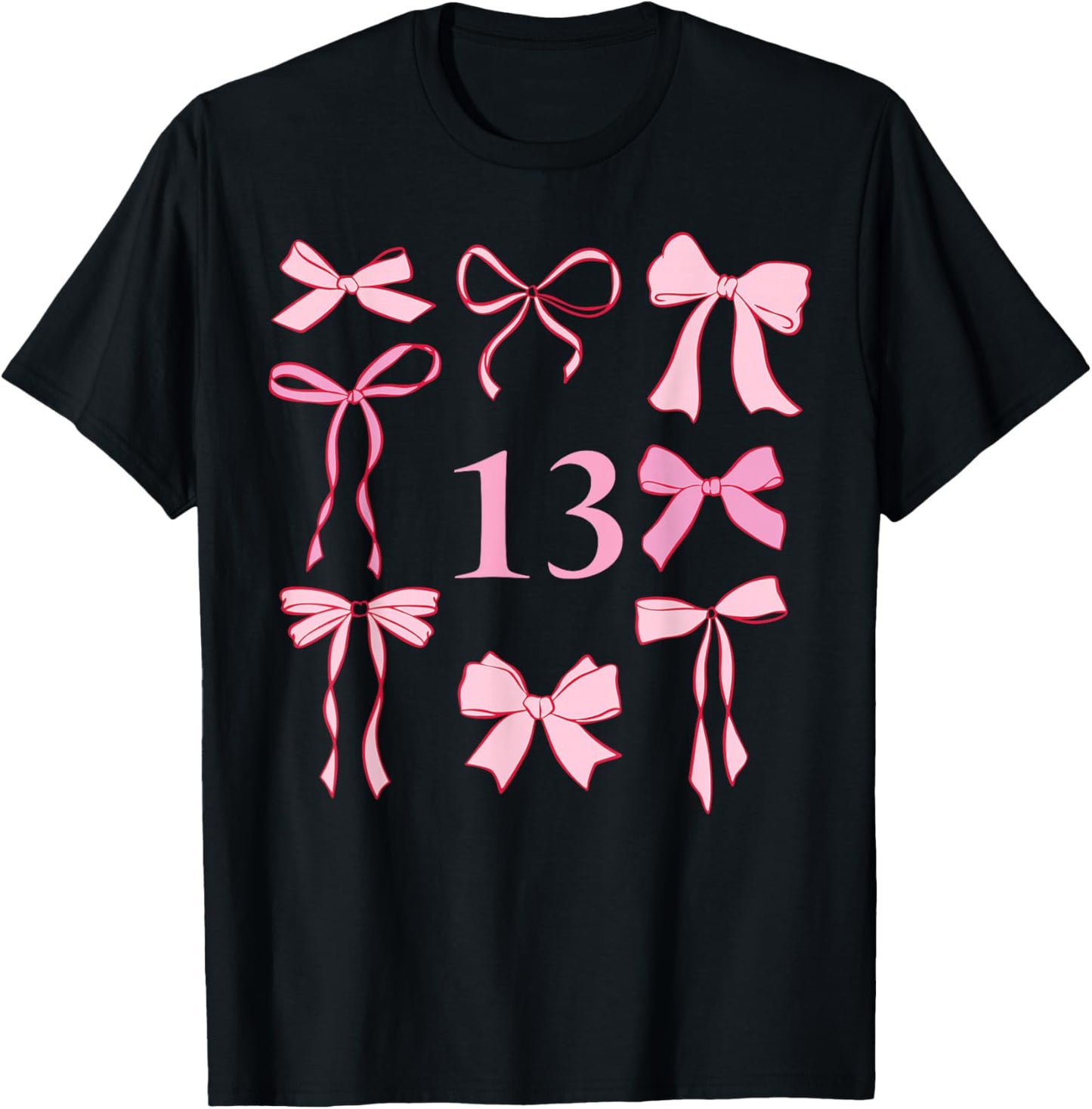 Hello Thirteen Coquette Preppy Pink Bow 13th Birthday Girl T-Shirt - T-Shirt | Black