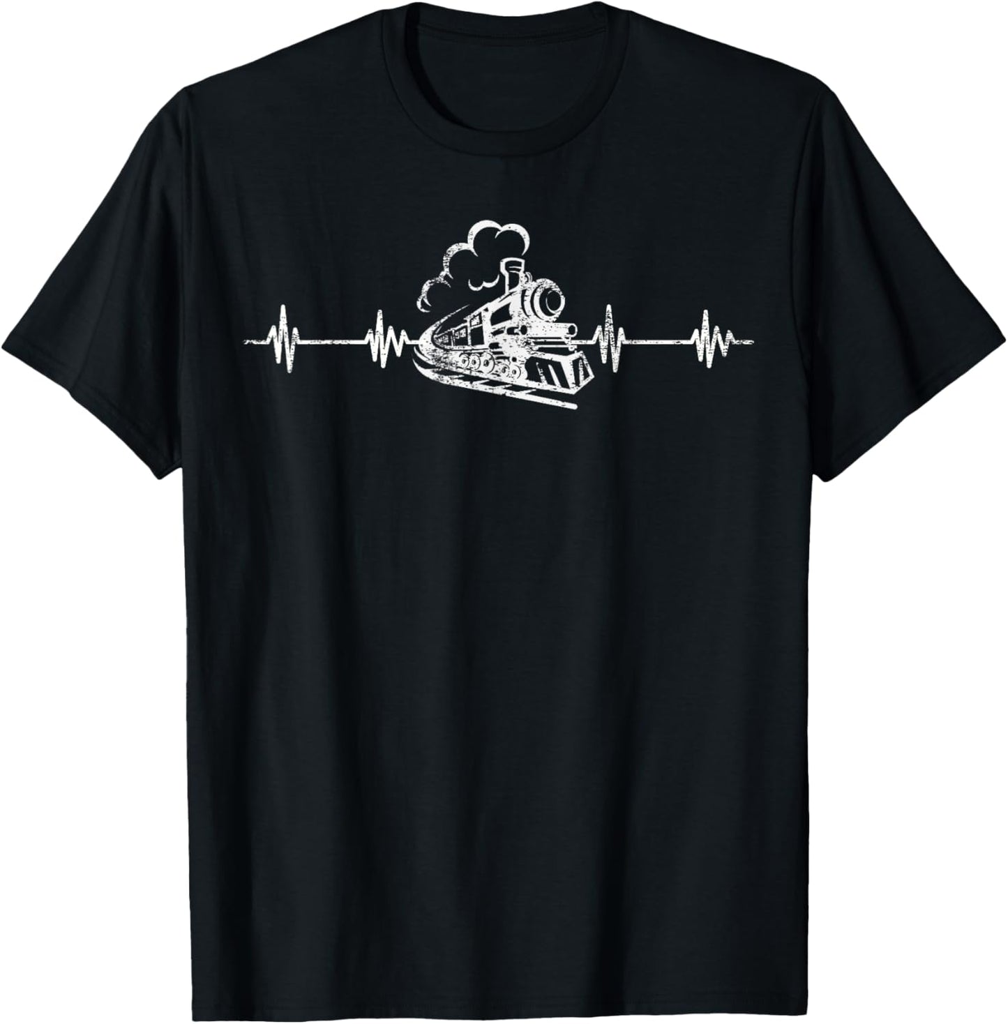 Funny Train Lover Heartbeat EKG Trains Operator Engineer T-Shirt - T-Shirt | Black