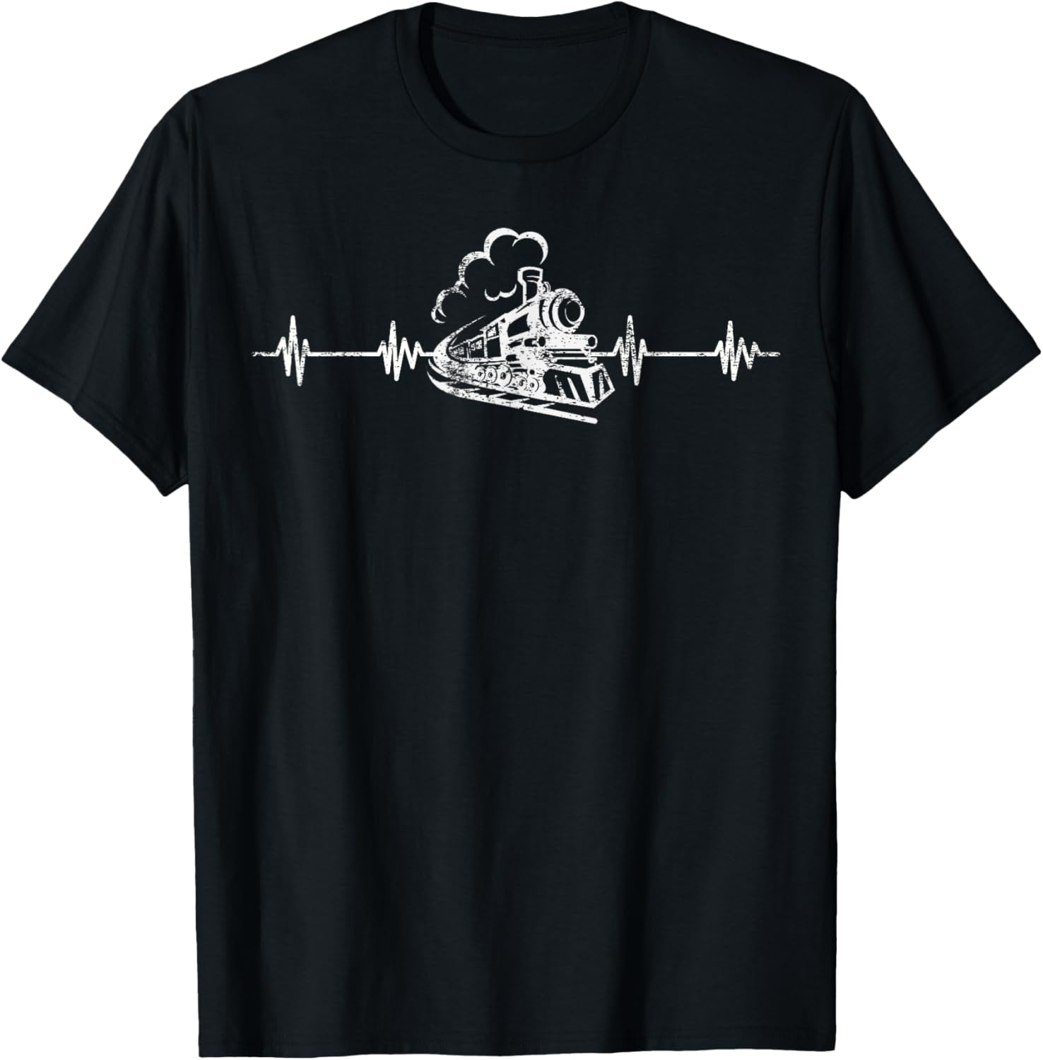 Funny Train Lover Heartbeat EKG Trains Operator Engineer T-Shirt - T-Shirt | Black