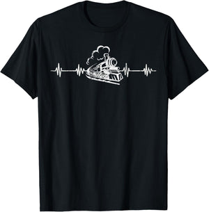 Funny Train Lover Heartbeat EKG Trains Operator Engineer T-Shirt - T-Shirt | Black