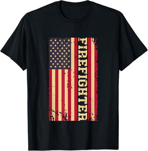 Firefighter Fire Dept Department Fireman Fire Rescue US Flag T-Shirt - T-Shirt | Black