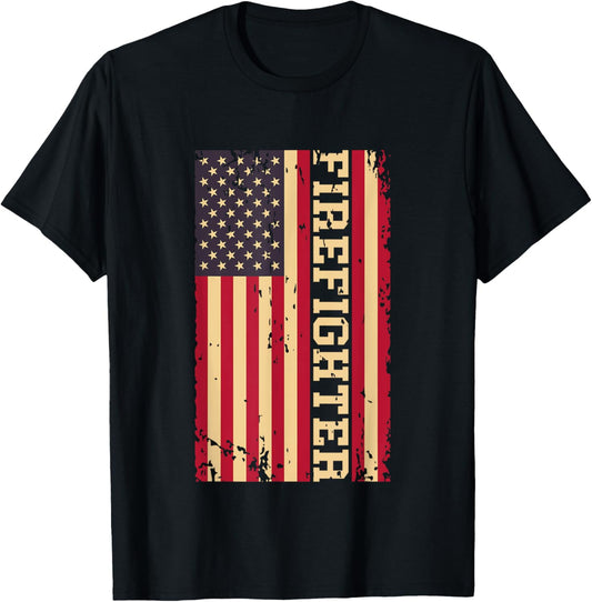 Firefighter Fire Dept Department Fireman Fire Rescue US Flag T-Shirt - T-Shirt | Black