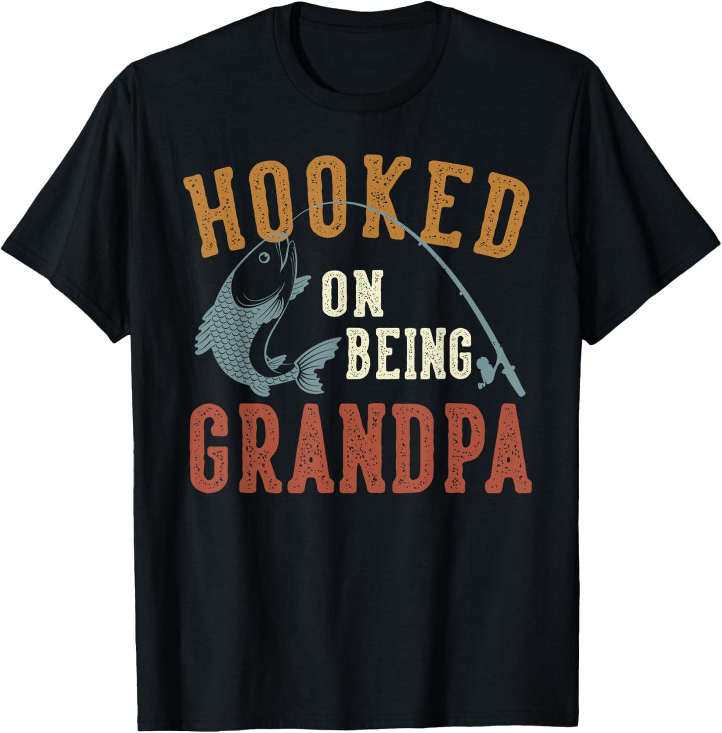 Hooked On Being Grandpa Father's Day Fishing Grandpa T-Shirt - T-Shirt | Black