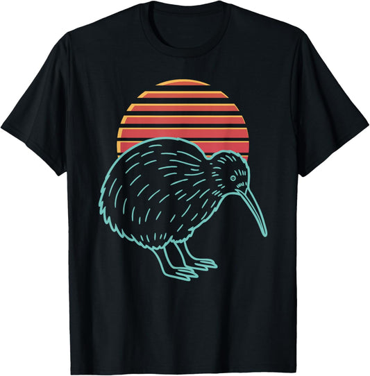 Kiwi Bird Lover Animal Retro Synthwave 80s T-Shirt - T-Shirt | Black