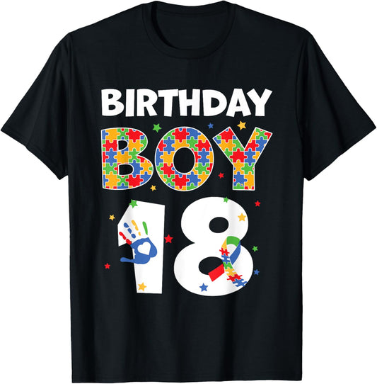 The 18th Birthday Boy Autism Awareness Puzzle Piece T-Shirt - T-Shirt | Black