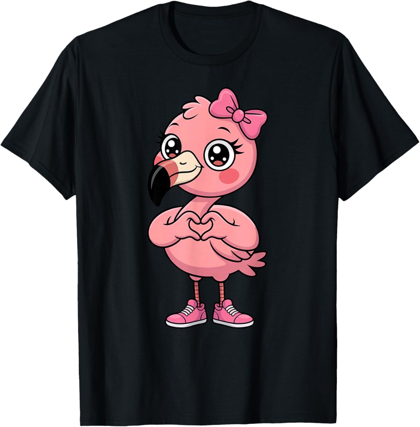 Cute Flamingos Coquette Bow Retro Flamingos Kids Girls T-Shirt - T-Shirt | Black