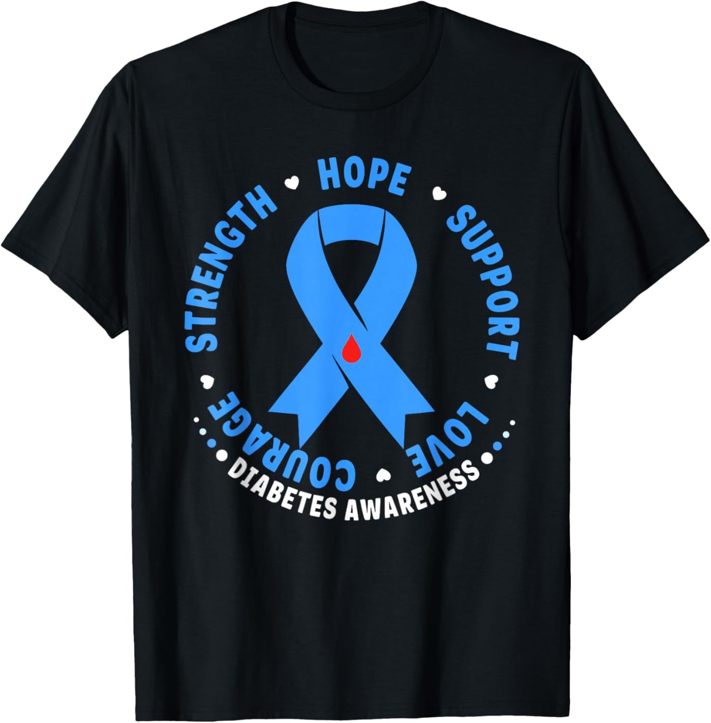 Diabetes Awareness Month Blue Love Ribbon Support T1D T2D T-Shirt - T-Shirt | Black