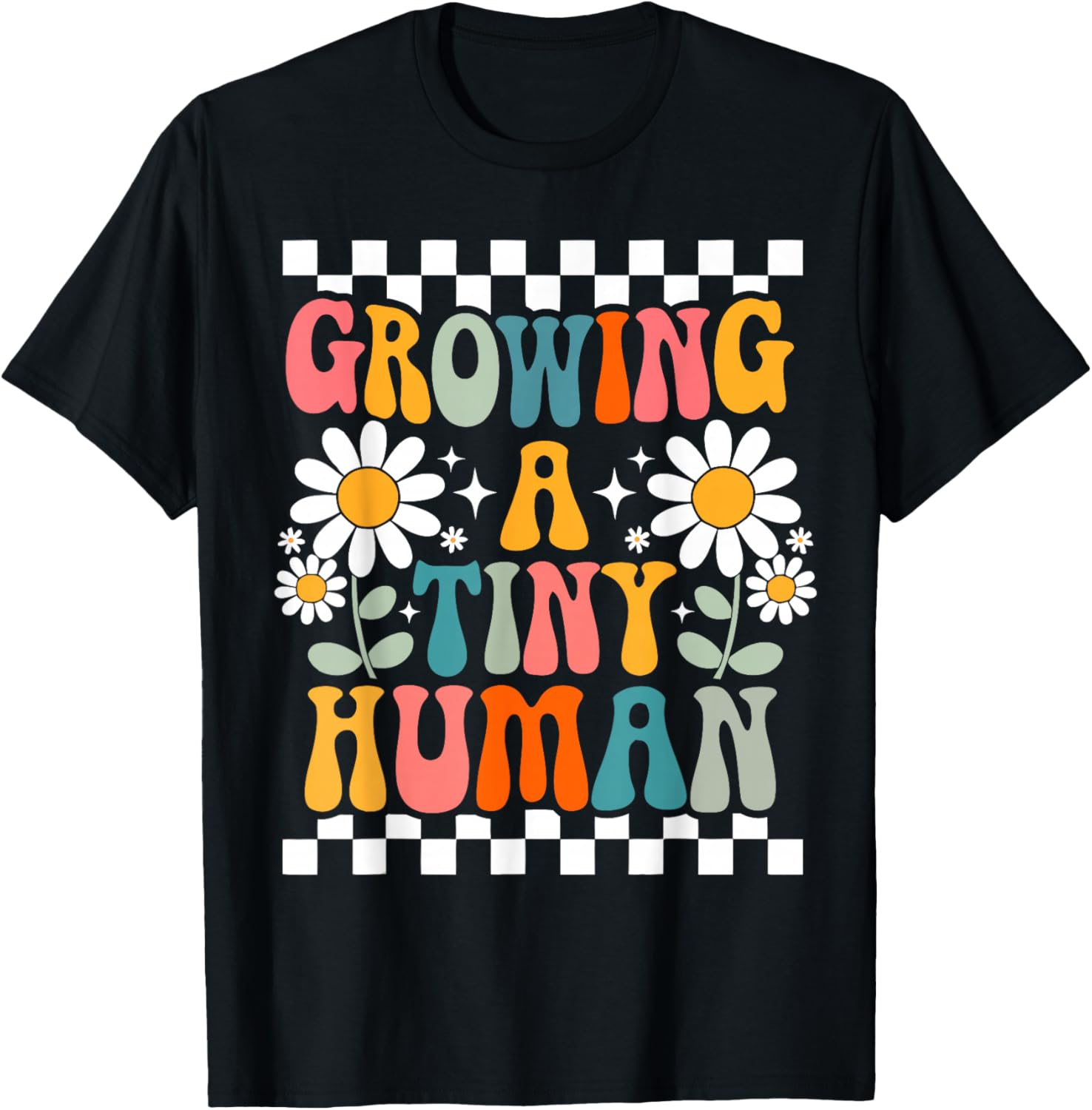 Growing A Tiny Human Floral Baby Pregnancy Announcement Mom T-Shirt - T-Shirt | Black