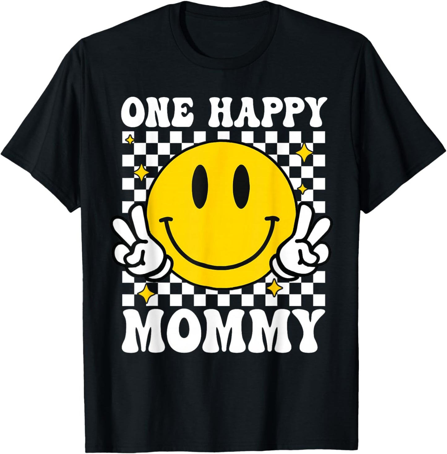 One Happy Dude Mommy Happy Face 1st Birthday Family Matching T-Shirt - T-Shirt | Black
