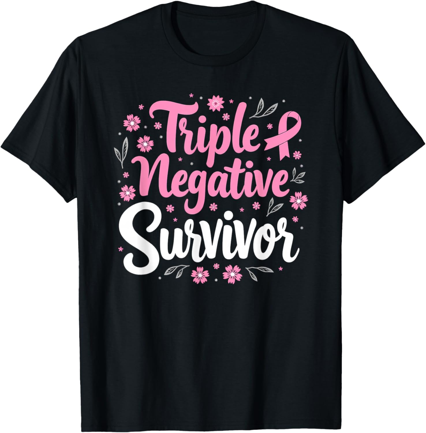 Pink Ribbon Triple Negative Warrior Breast Cancer Survivor T-Shirt - T-Shirt | Black