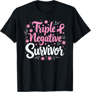 Pink Ribbon Triple Negative Warrior Breast Cancer Survivor T-Shirt - T-Shirt | Black