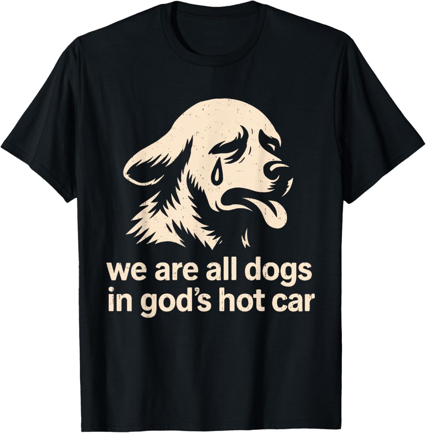 Funny We are All Dogs in God's Hot Car Sad Dog Genz Meme T-Shirt - T-Shirt | Black