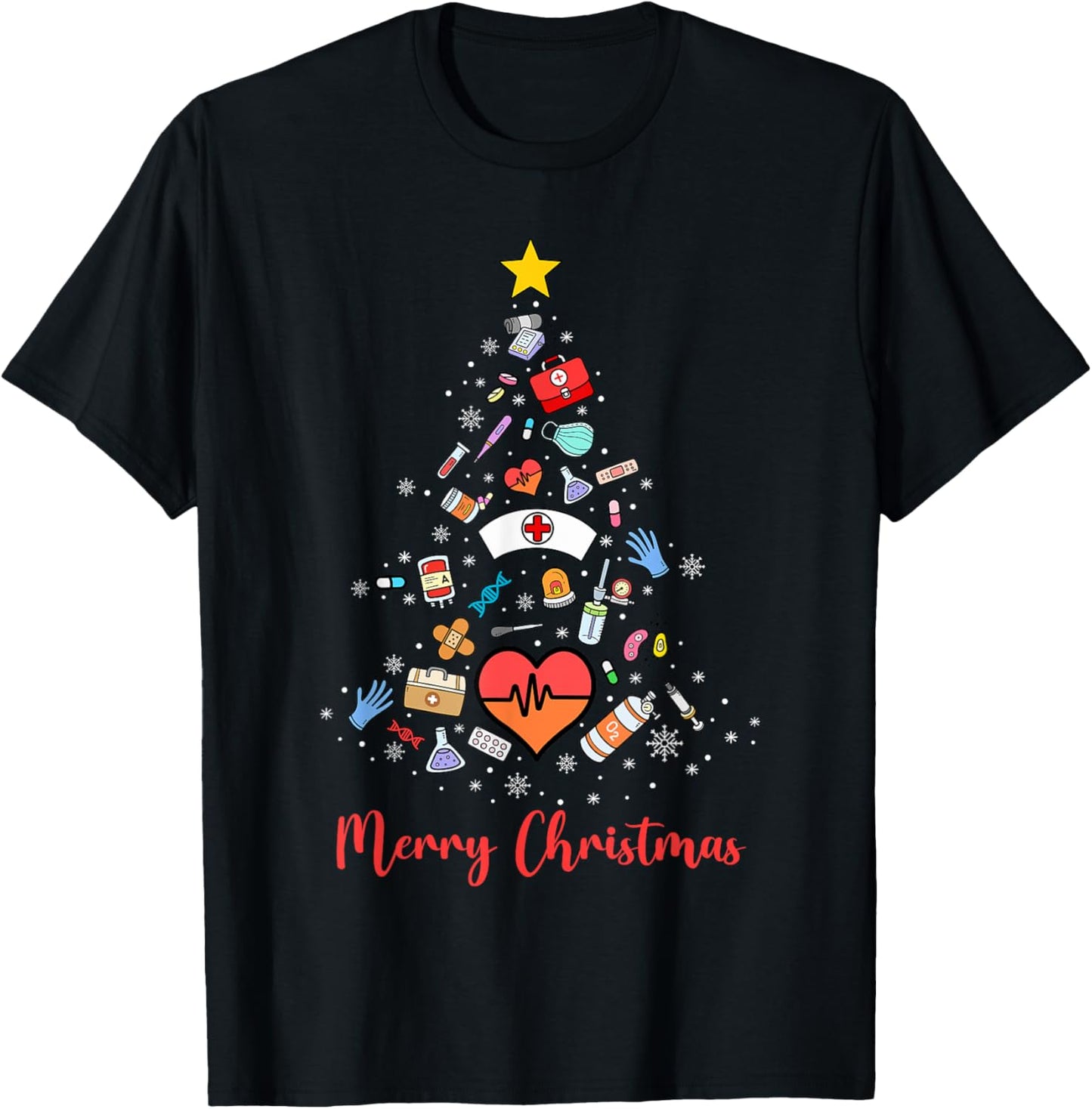 Stethoscope Christmas Tree Nurse Nursing Scrub Top Xmas T-Shirt - T-Shirt | Black