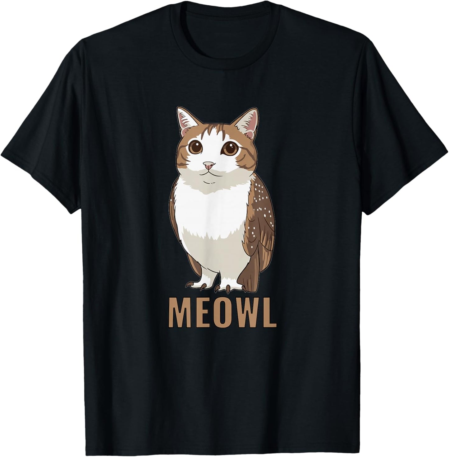 Meowl Katzen-Eule Meme Design - Internet Brainrot Culture T-Shirt - T-Shirt | Black