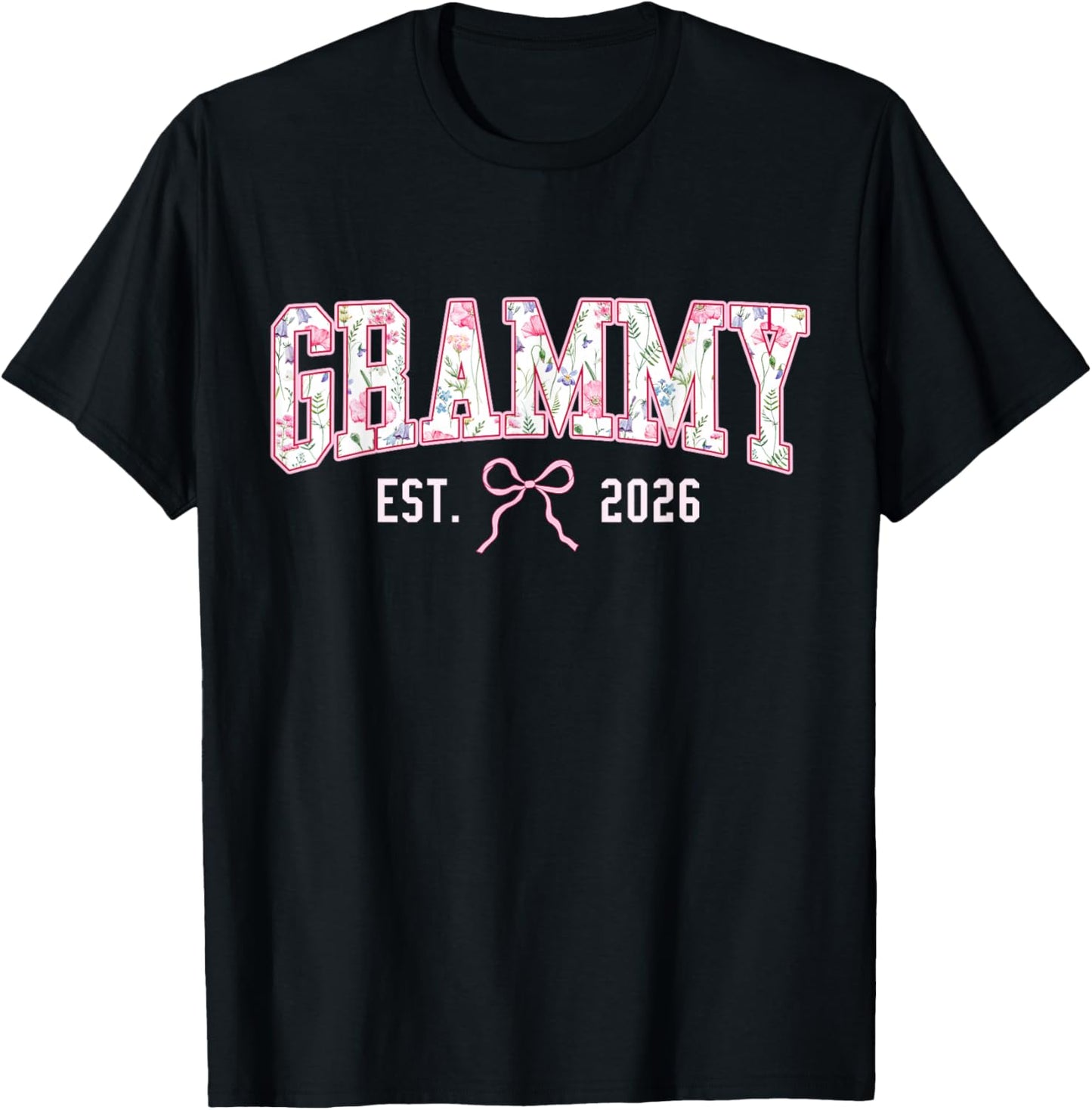 Mothers Day Grammy Est 2026 Coquette Bow Floral Women T-Shirt - T-Shirt | Black