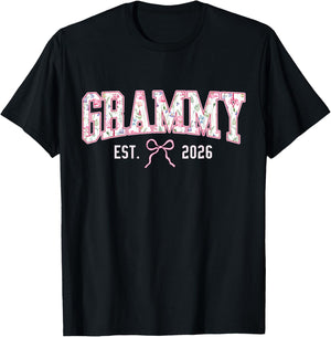 Mothers Day Grammy Est 2026 Coquette Bow Floral Women T-Shirt - T-Shirt | Black
