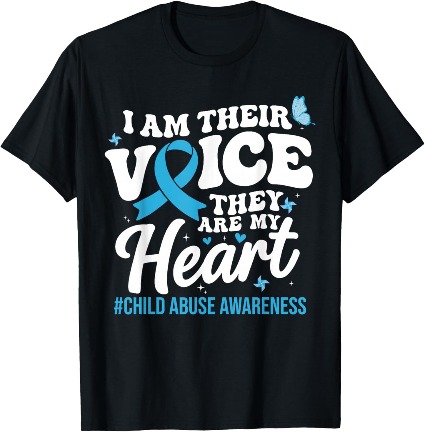 Groovy I'm Their Voice Support Child Abuse Awareness Blue T-Shirt - T-Shirt | Black