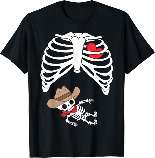 Baby Pregnancy Halloween Skeleton Xray Cowboy Boy Pregnant T-Shirt - T-Shirt | Black