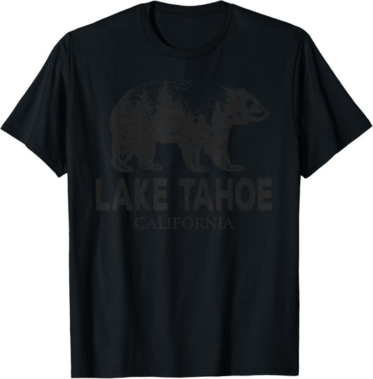 Lake Tahoe California Retro Grizzly Bear Nature Vintage T-Shirt - T-Shirt | Black