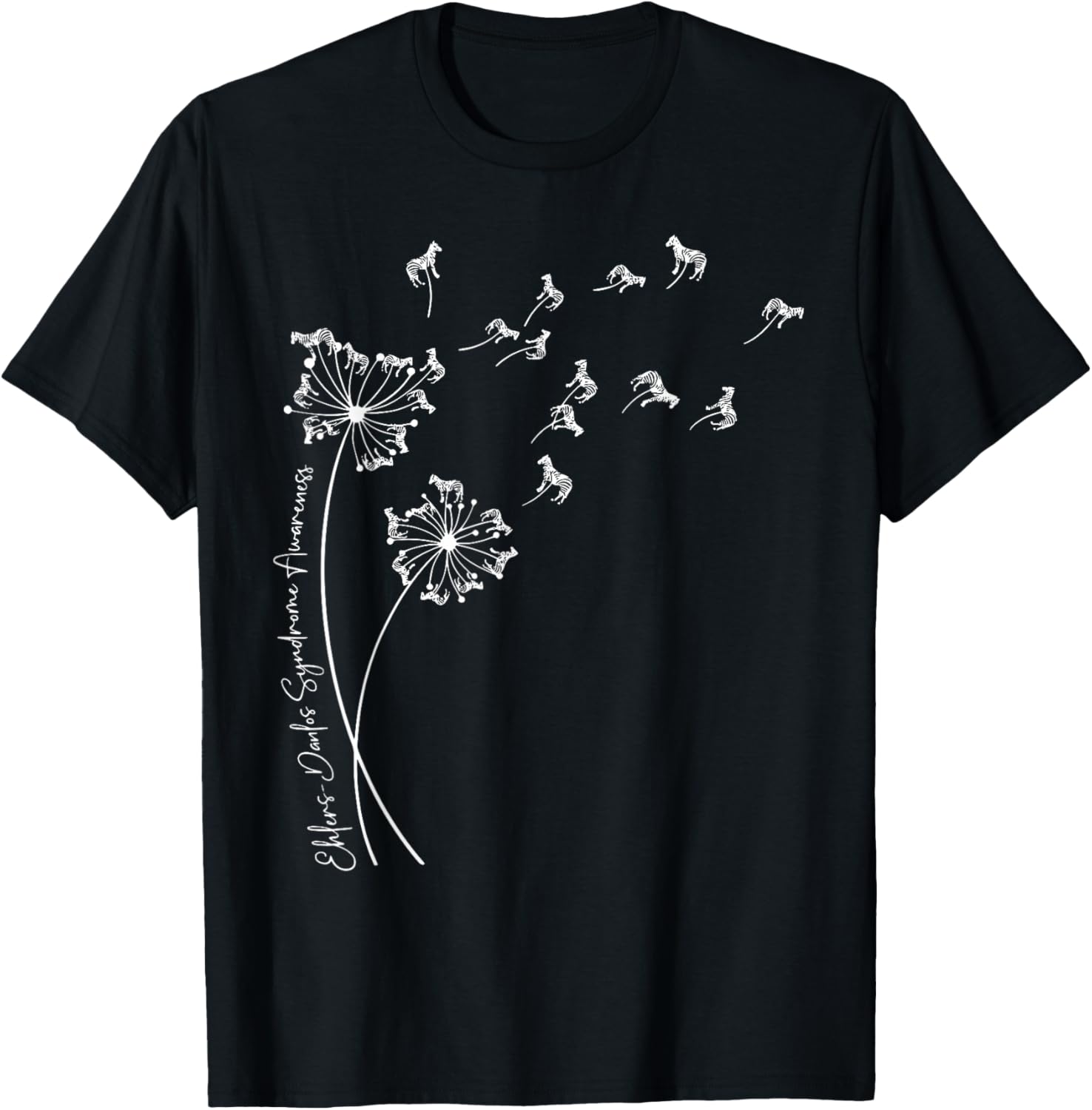 Ehlers Danlos Syndrome Zebra Dandelion EDS Awareness Support T-Shirt - T-Shirt | Black