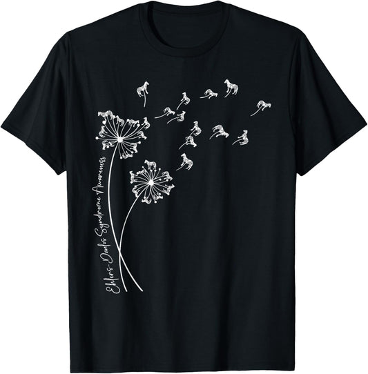 Ehlers Danlos Syndrome Zebra Dandelion EDS Awareness Support T-Shirt - T-Shirt | Black
