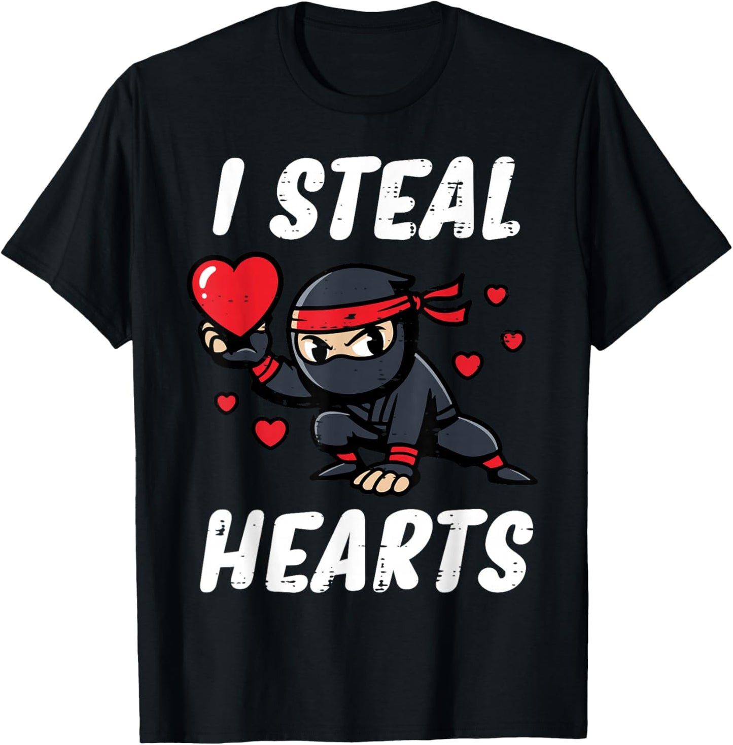 Valentines Day Ninja I Steal Hearts Cute Boys Kids Toddler T-Shirt - T-Shirt | Black