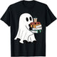Ghost With Books Coffee Halloween For Book Lover T-Shirt - T-Shirt | Black