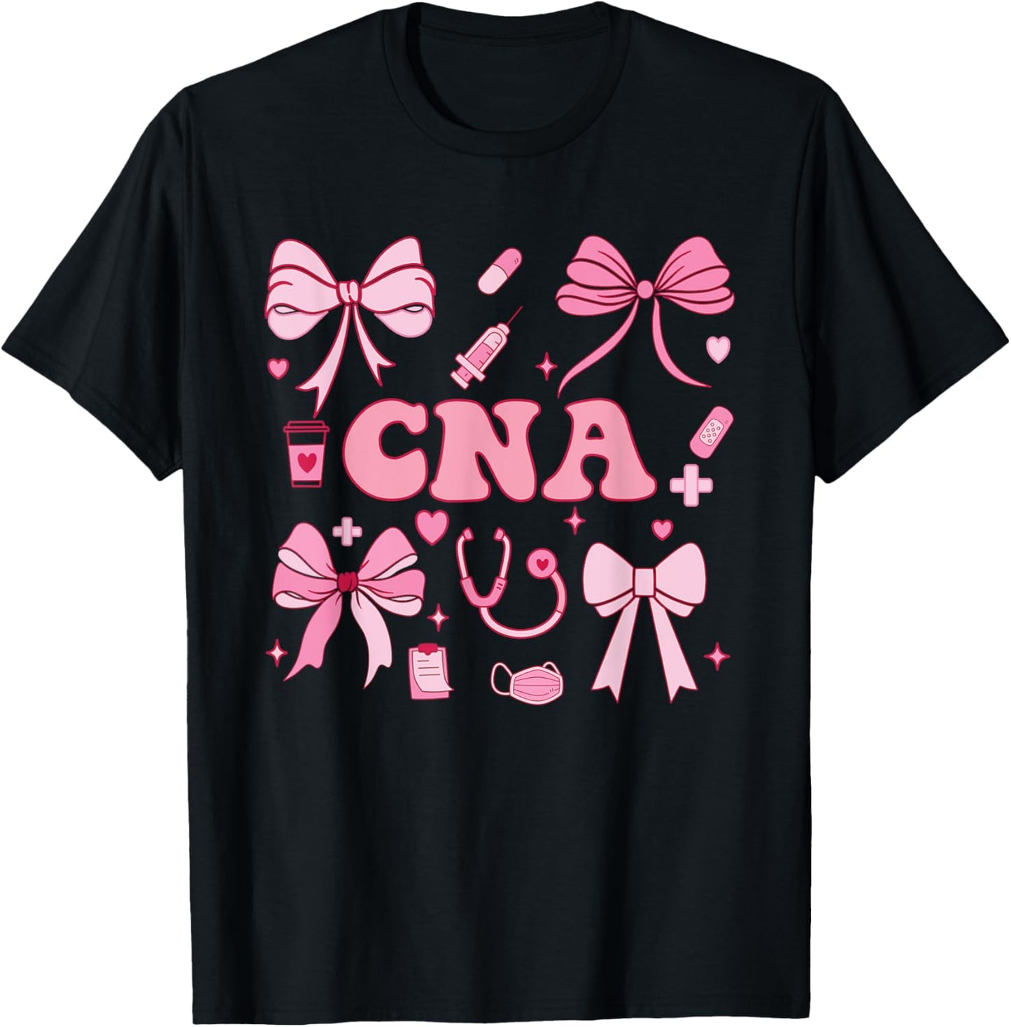CNA Certified Nurse Assistant Coquette Bow T-Shirt - T-Shirt | Black