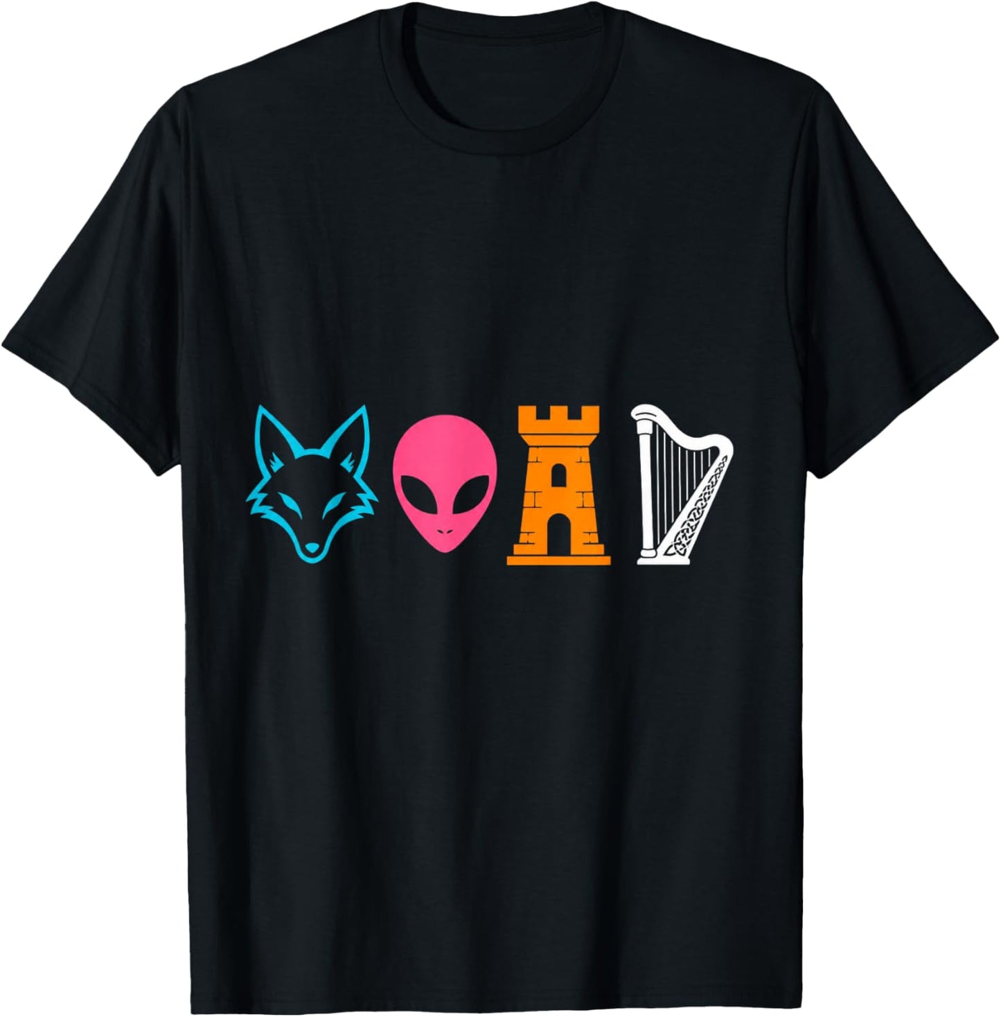Funny Irish Alien Fox Celtic Harp Tower Mythology Graphic De T-Shirt - T-Shirt | Black