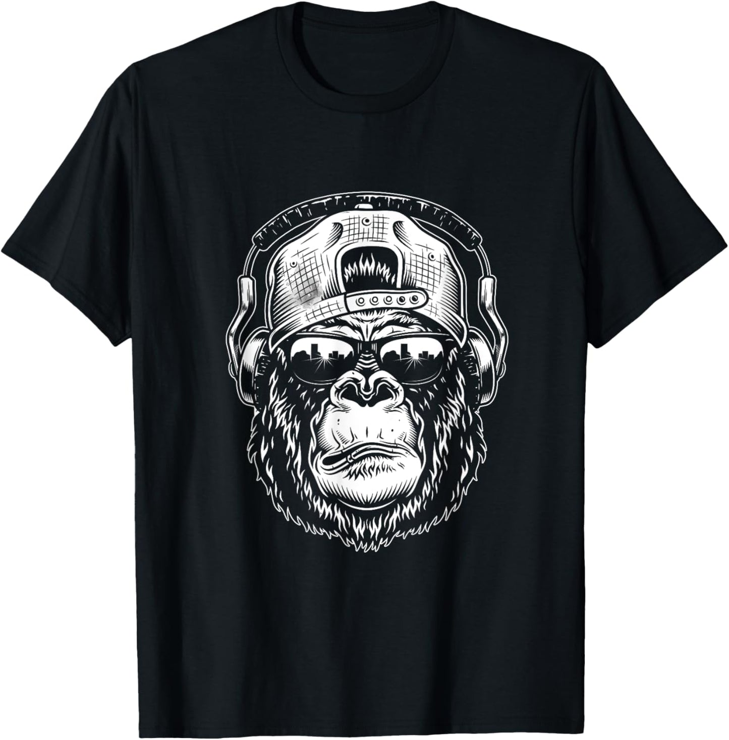 Monkey Cool Chimpanzee Sunglasses Headphones T-Shirt - T-Shirt | Black