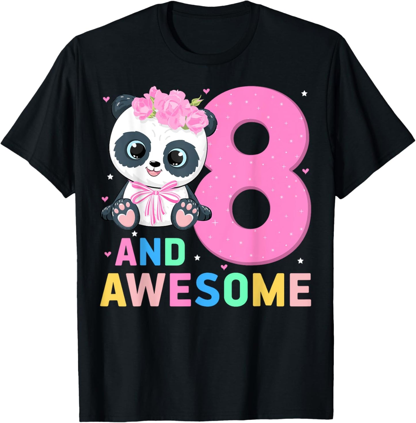 8 And Awesome Panda Kids Eight Years Old 8th Birthday Party T-Shirt - T-Shirt | Black
