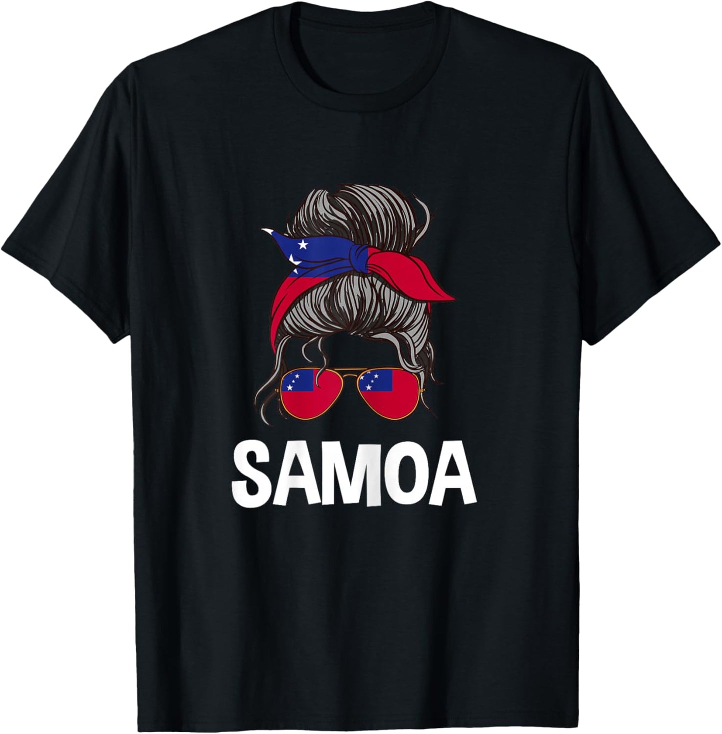 Samoa Messy Bun Girl Samoan Pride Flag Design T-Shirt - T-Shirt | Black