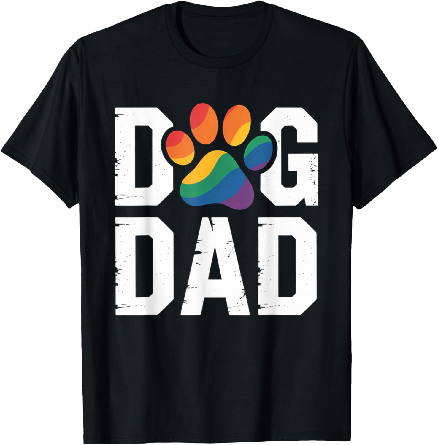 Gay Pride Dog Dad Pup New Puppy Pawprint Rainbow Flag LGBT T-Shirt - T-Shirt | Black