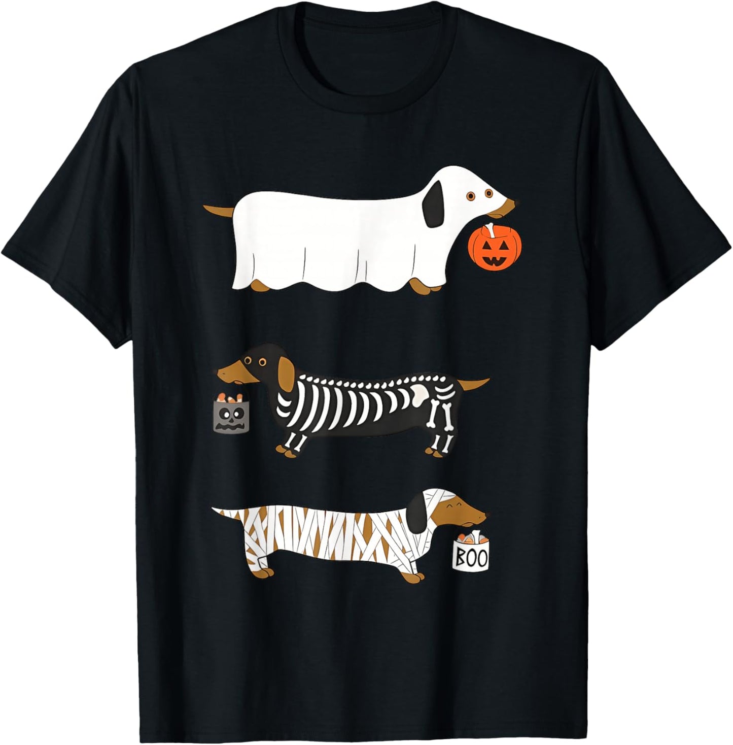 Funny Dachshund Ghost Halloween Spooky Season Weenie Dog T-Shirt - T-Shirt | Black