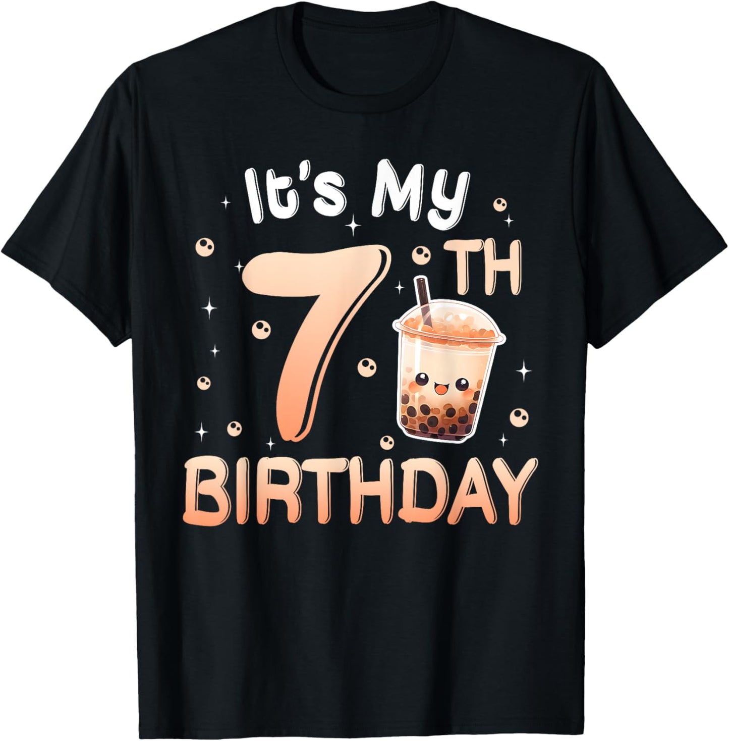 It's My 7th Birthday Bubble Boba Tea Party 7 Year Old Girl T-Shirt - T-Shirt | Black
