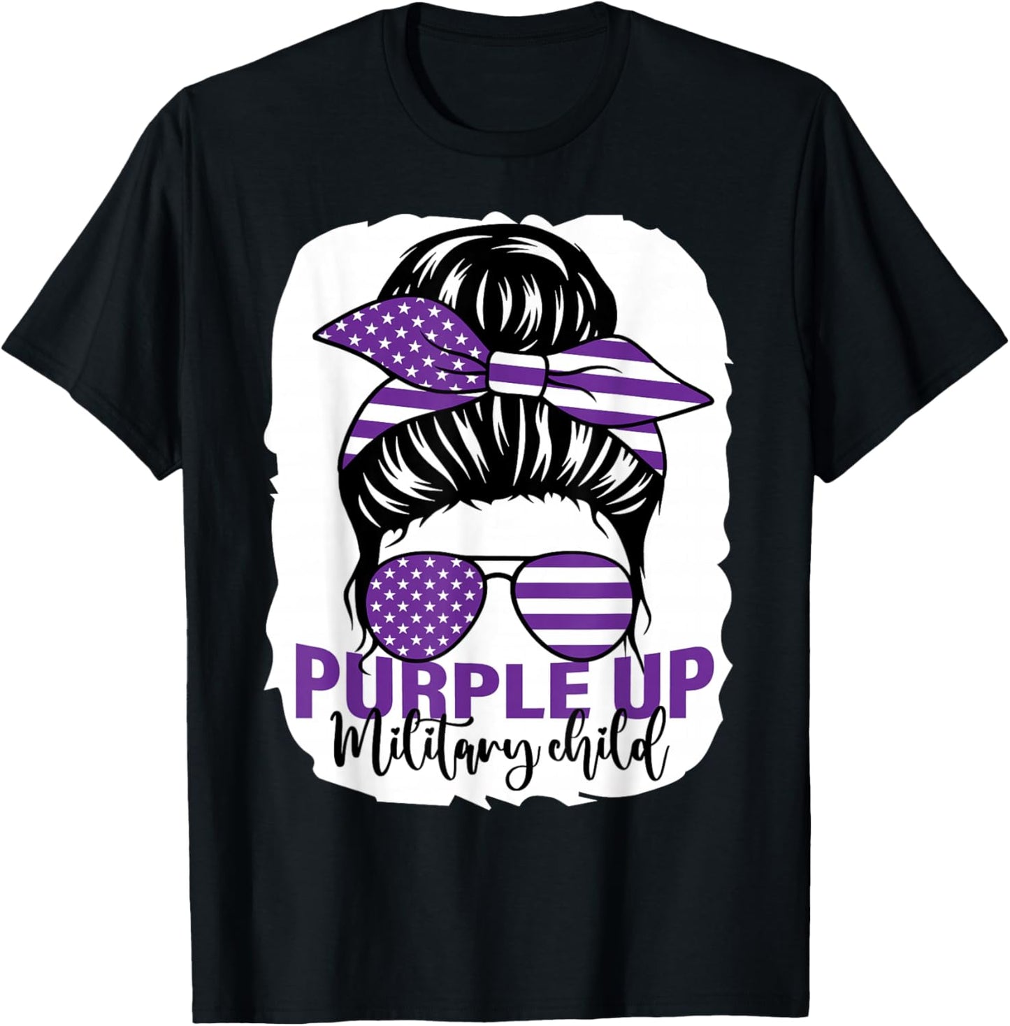 Purple Up For Military Kids Messy Bun Military Child T-Shirt - T-Shirt | Black