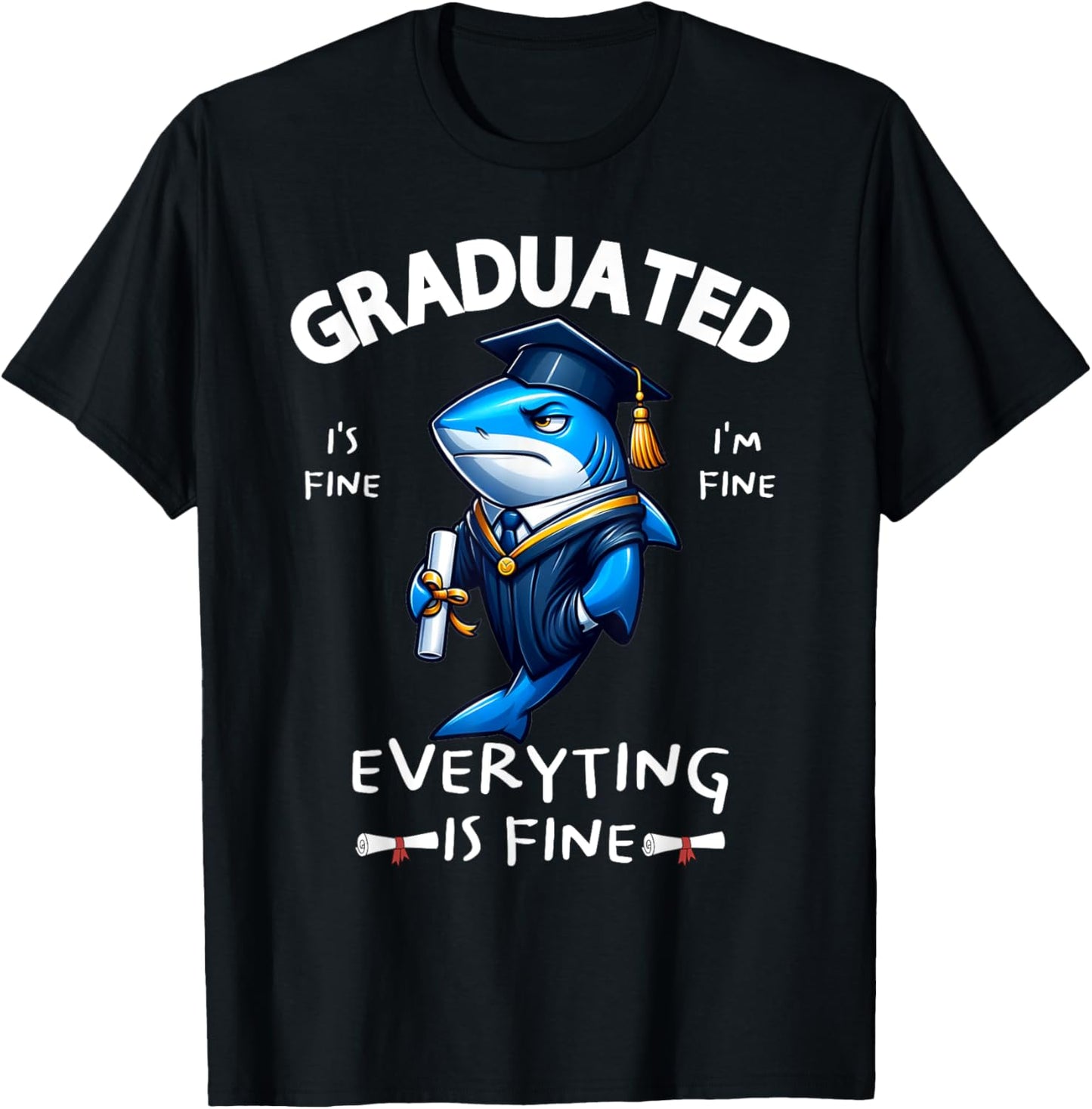We Graduated Graduate Class 2025 Cool Shark Graduation Squad T-Shirt - T-Shirt | Black