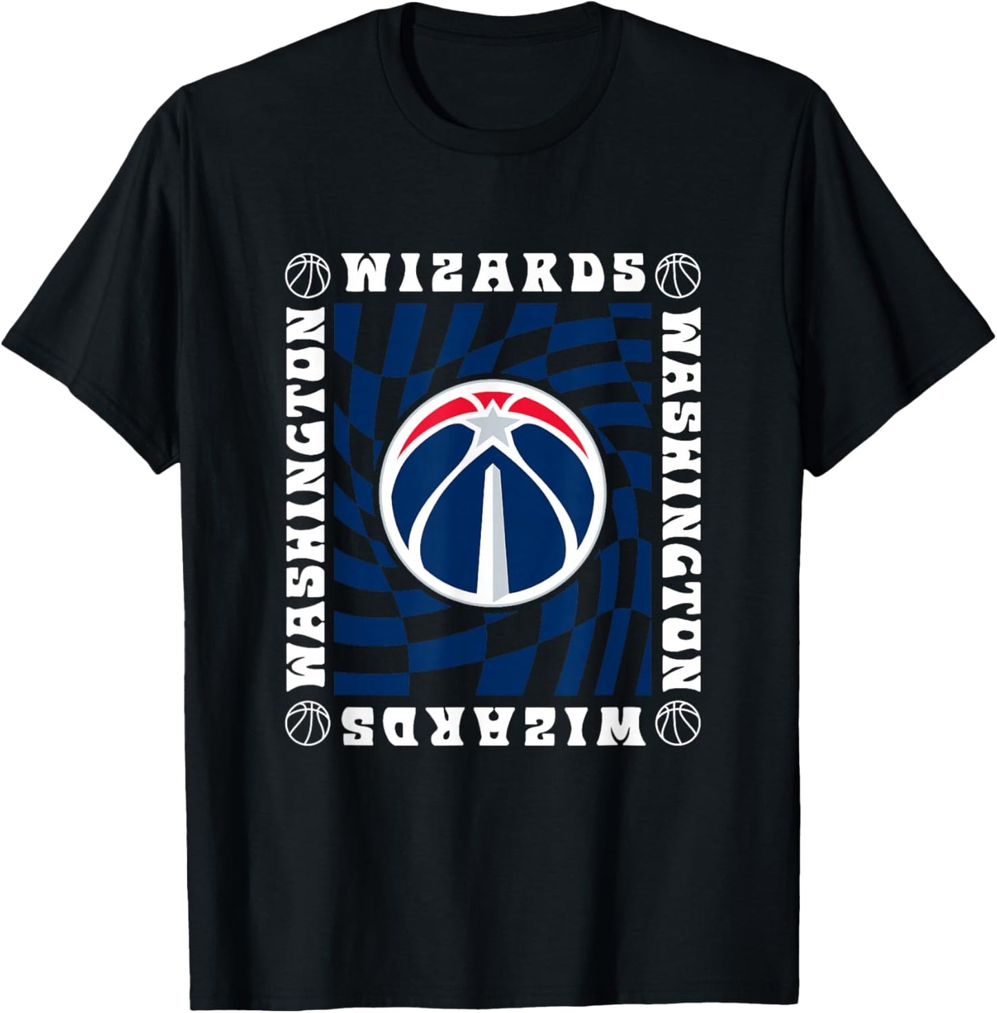 NBA Washington Wizards Retro Checkerboard Wave T-Shirt - T-Shirt | Black