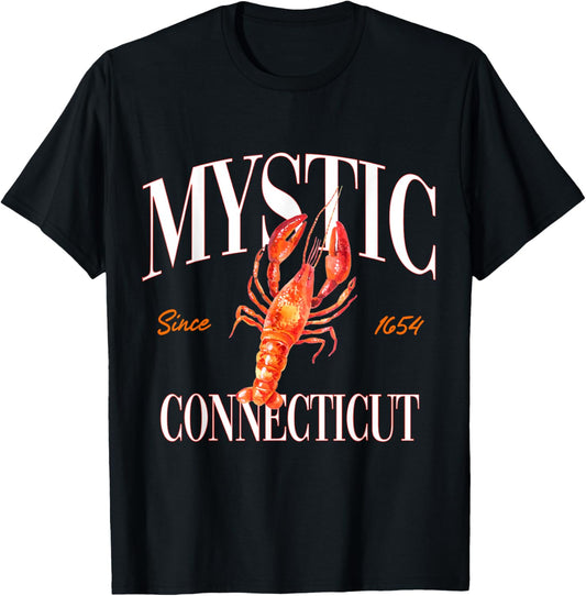 Mystic Connecticut Est. 1654 Lobster Souvenir Vintage Retro T-Shirt - T-Shirt | Black