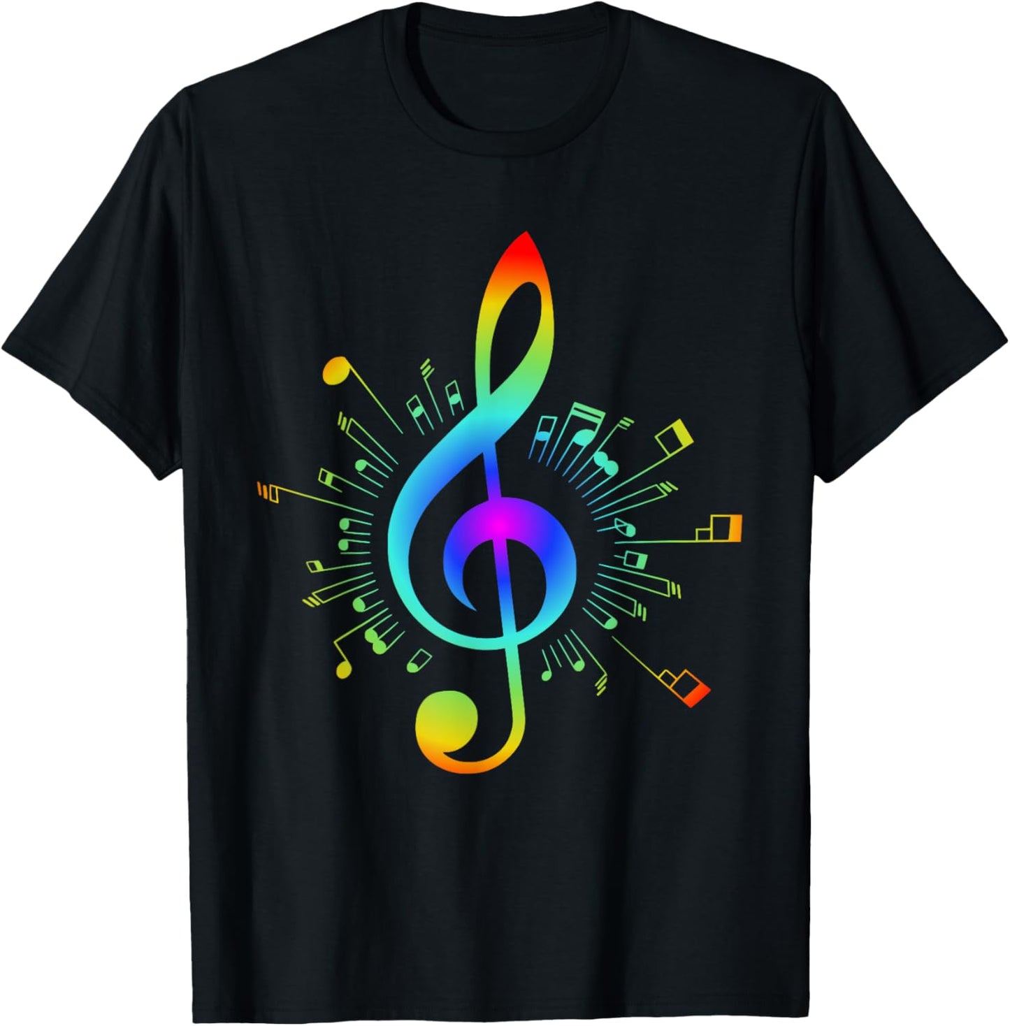 Colorful Treble Clef and Musical Notes Design for Music Love T-Shirt - T-Shirt | Black