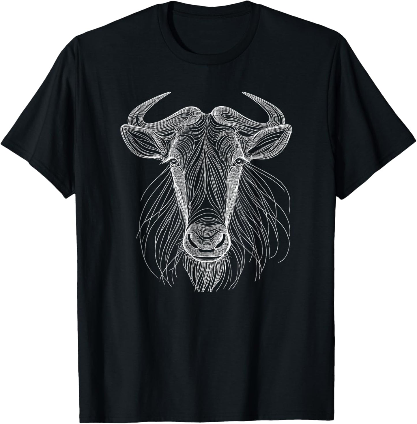 Line Art Wildebeest Wildebeests T-Shirt - T-Shirt | Black